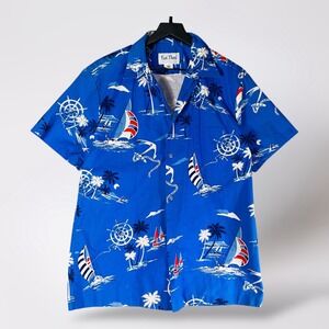 Kai Nani Made‎ in Hawaii Sailboat Palm Tree Hawaiian Shirt Mens L Vintage